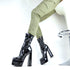 Stylish Premium Women's Ankle Boots with Mega XXL Platform High Heels - Black and Blue Patent Finish